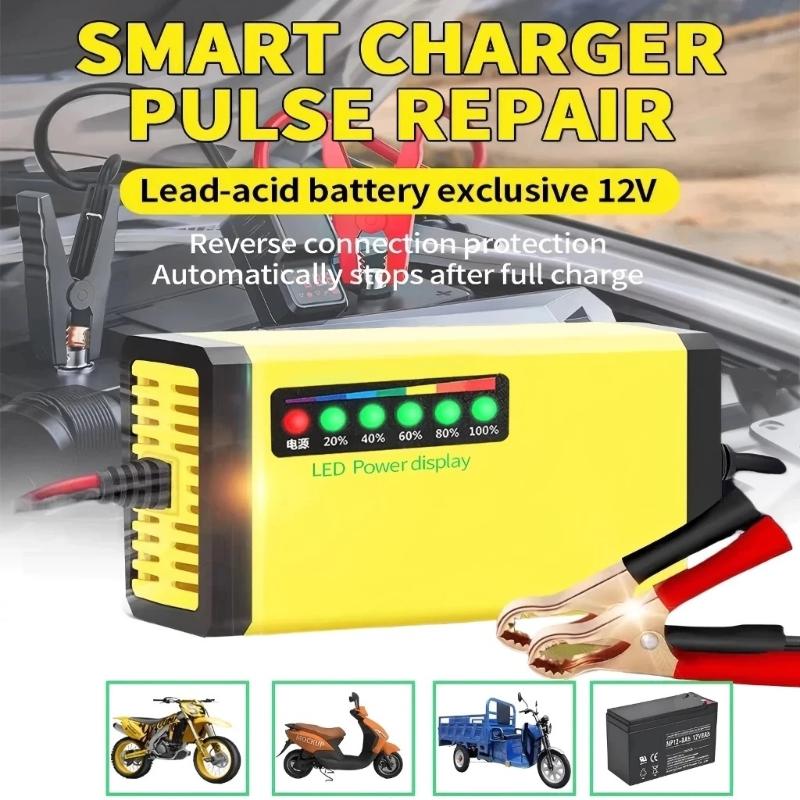 Car Charger - เครื่องชาร์จแบตเตอรี่รถยนต์ 12V 4AH-20AH 220V พร้อมระบบซ่อมแซมด้วยพัลส์ สำหรับแบตเตอรี่ตะกั่วกรดแบบเปียกและแห้ง