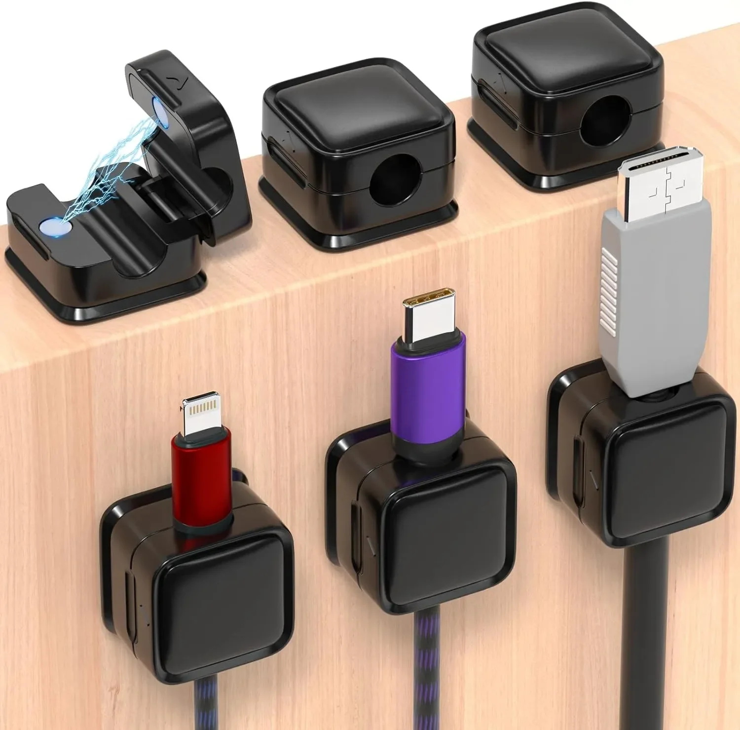 Car Cable Organizer - ที่จัดสายเคเบิลขนาดเล็ก ที่ยึดสายเคเบิลแม่เหล็ก ปรับได้ จัดระเบียบสายไฟใต้โต๊ะ ที่เก็บสายไฟ คลิปสายเคเบิลในรถยนต์