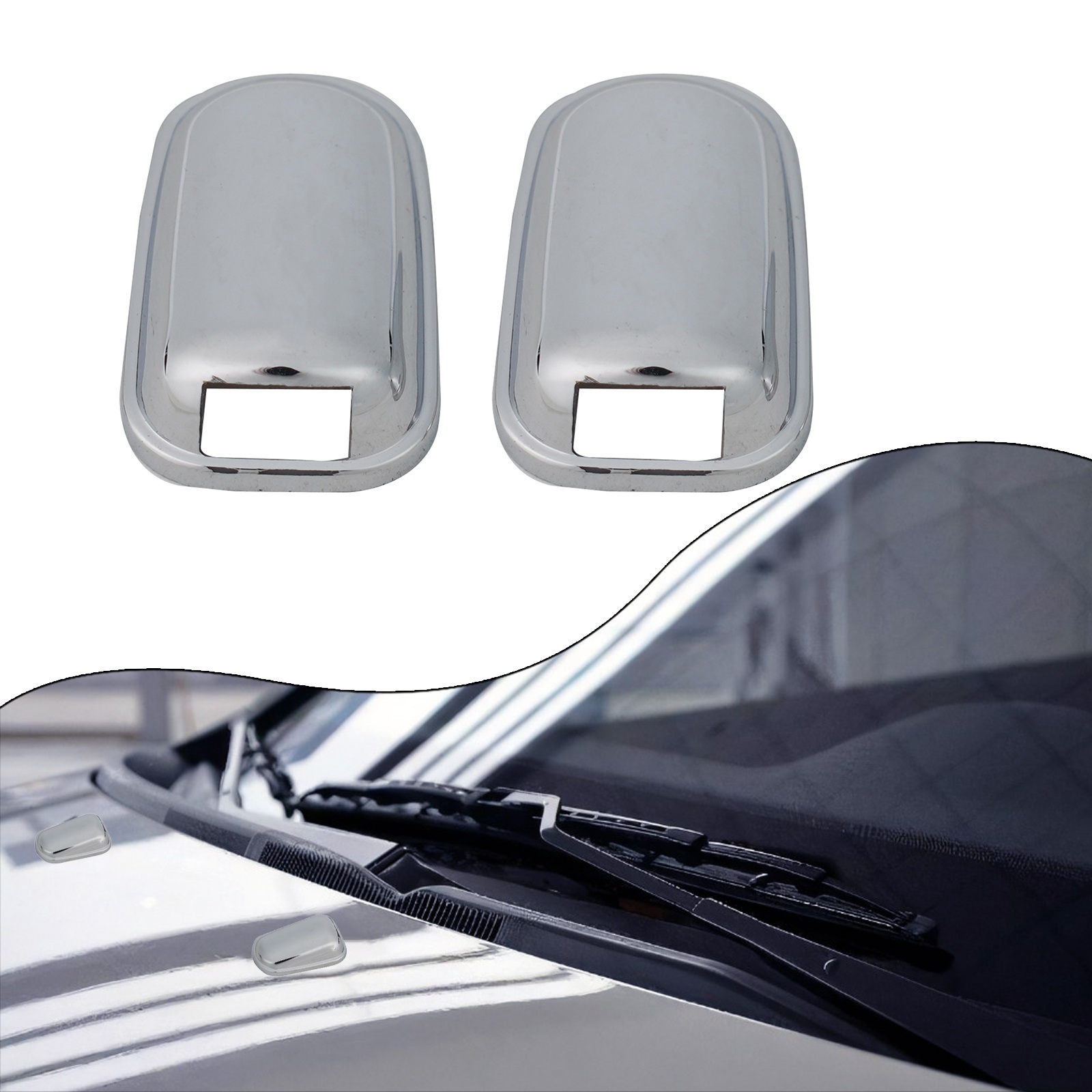 Car Wiper - ฝาครอบหัวฉีดน้ำล้างกระจกรถยนต์โครเมียม 2 ชิ้น สำหรับ Ford Focus