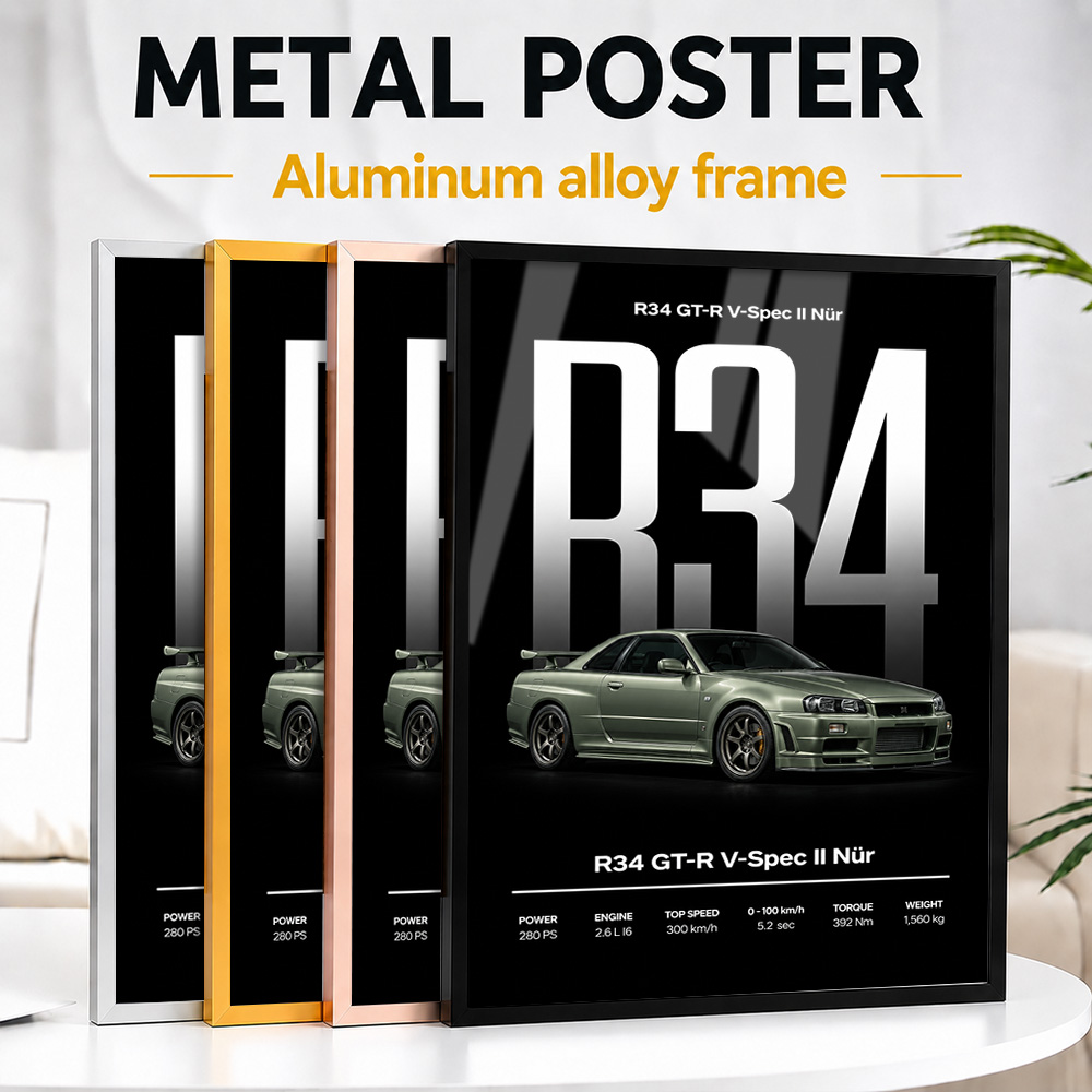 Car Mirror - โปสเตอร์โลหะกรอบรูป รถสปอร์ตญี่ปุ่น R34 GT-R V-Spec II
