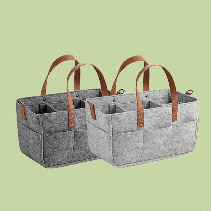 Car Organizer - กระเป๋าจัดระเบียบผ้าสักหลาดสำหรับใส่ของใช้เด็กอ่อน แบบหลายชั้น พร้อมหูหิ้วพกพา ใช้ได้กับรถเข็นเด็กและในรถยนต์ สำหรับคุณแม่และลูกน้อย มีหลายช่องใส่ของ